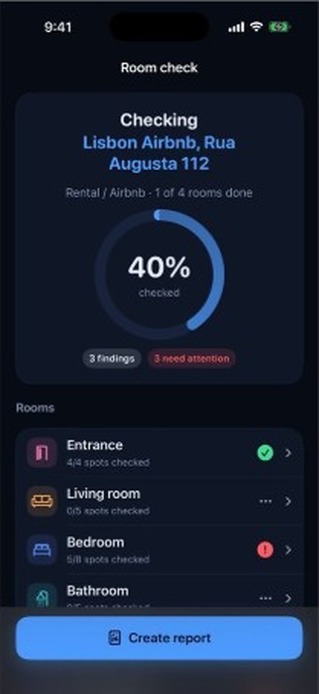 Room check progress by room