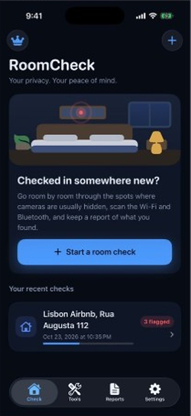 Room Check home screen